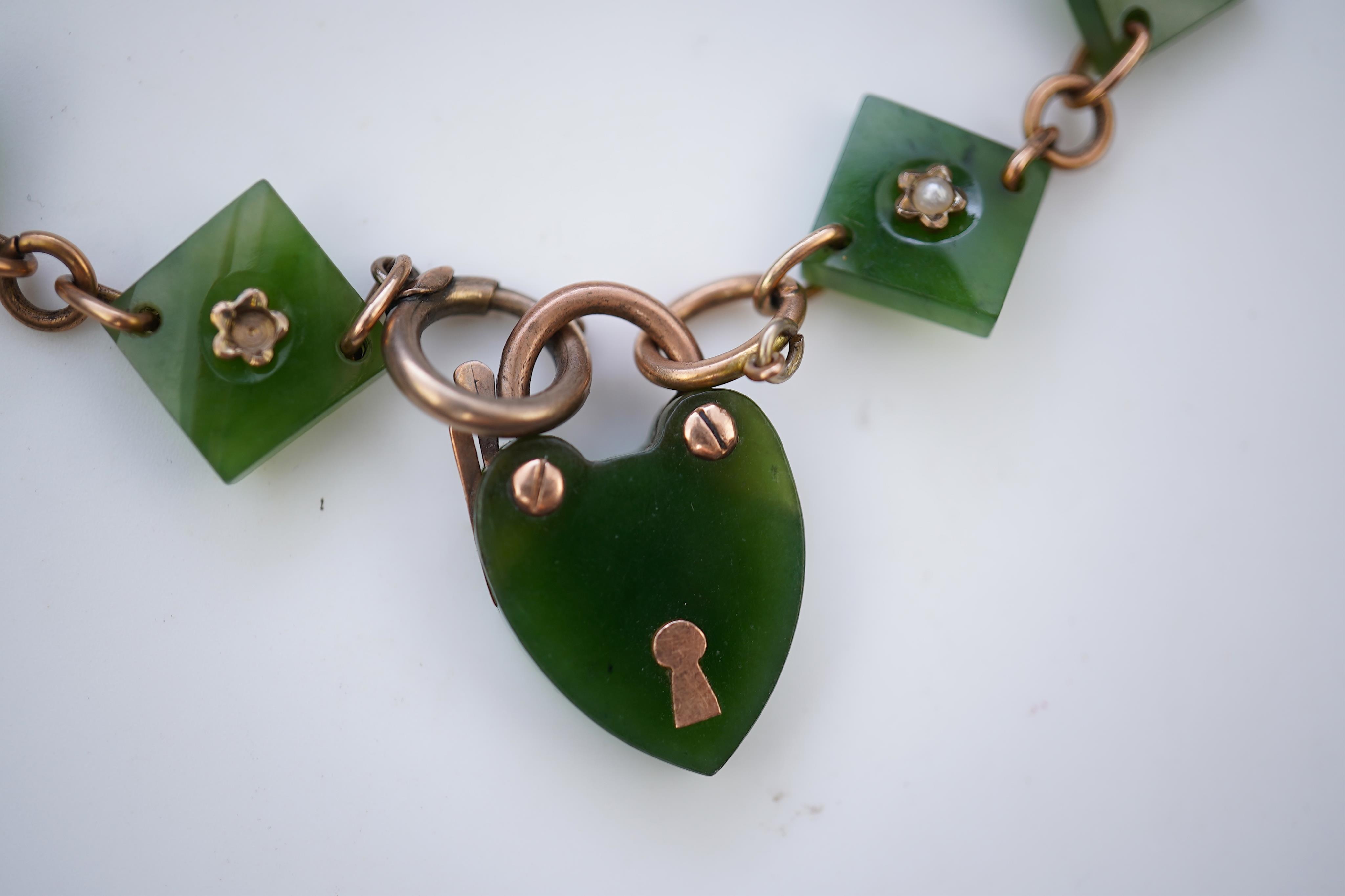 A nephrite and seed pearl bracelet, circa 1900
